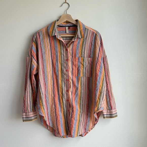 Anthropologie Pilcro Long Sleeve Boyfriend Striped Button Down Striped Shirt S/M - Picture 3 of 8